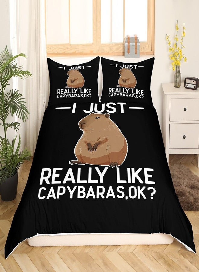 Castle Fairy Funny Capybaras Bedding Set,Cute Capybara Comforter Cover Set for Teens Women Room Decor,Wild Animals Duvet Cover Breathable Black and White Bedspread Cover Full Size(No Comforter) - Image 3