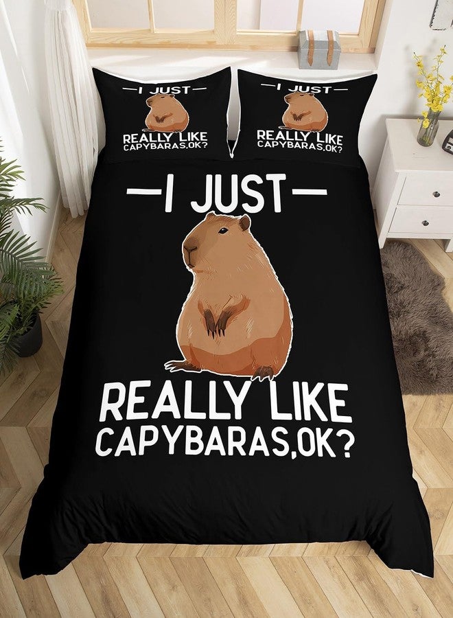 Castle Fairy Funny Capybaras Bedding Set,Cute Capybara Comforter Cover Set for Teens Women Room Decor,Wild Animals Duvet Cover Breathable Black and White Bedspread Cover Full Size(No Comforter) - Image 1