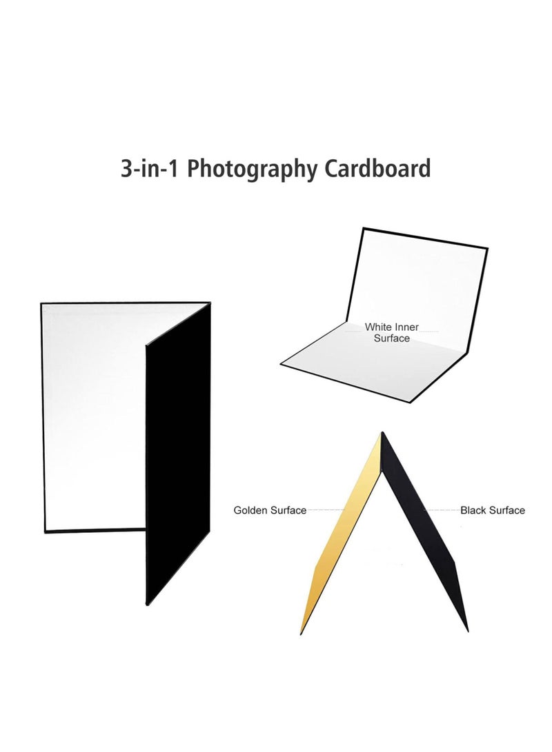 Lighting 3 In 1 Light Reflector Cardboard Photography Folding Diffuser for Glass Ceramic Jewelry Cosmetics Food Product Still Life Photo Shooting Thick Paper Double Sided Board (A3 Gold) - Image 5