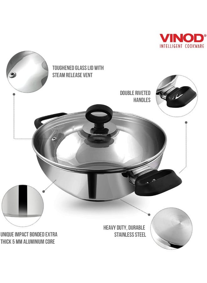 VINOD قدر فينود الفولاذ المقاوم للصدأ ديلوكس مع غطاء زجاجي - 20 سم، 1.5 لتر (صديق للحث) - Image 3