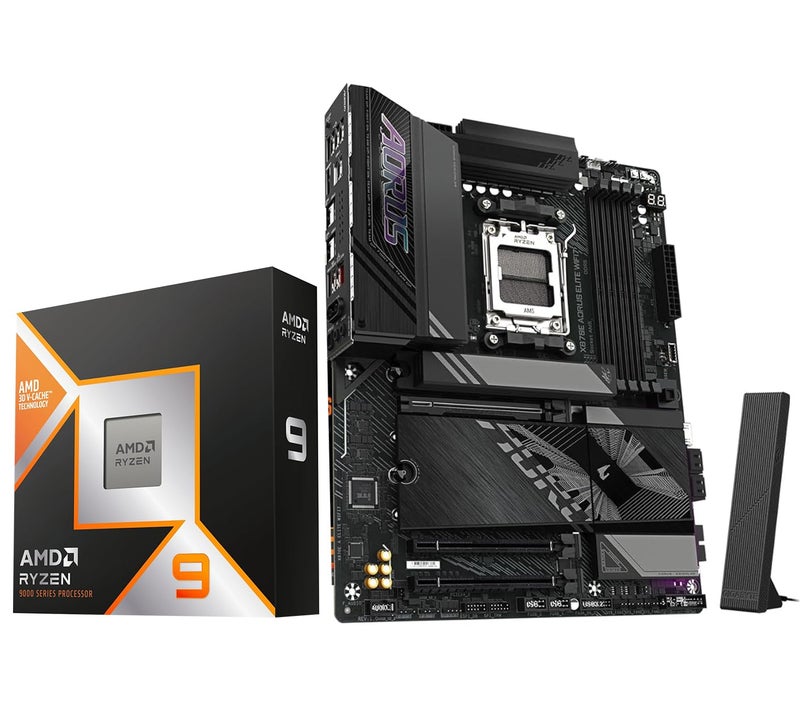 MICRO CENTER AMD Ryzen 9 9950X3D CPU Processor with ASUS TUF Gaming X870E-PLUS WIFI7 ATX Motherboard (DDR5, PCIe 5.0 x16, 4X M.2 Slots, WiFi 7, 2 x Type-C USB4) - Image 1