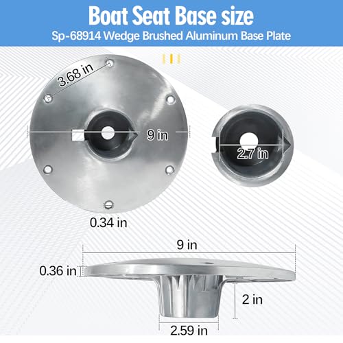 MTZUL 9" x 9" Boat Seat Base Aluminum Alloy Material Fits 2" or 2 3/8" Pin Post Sockets SP-68914 Heavy Duty Boat Seat Pedestals Compatible with Attwood Swivl-Eze Boat Seat Mounts Fits Most Boats - Image 2