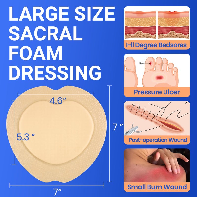 Bioemmalab Large Waterproof Bandages Wound Care 7"x 7" Silicone Foam Dressings Sensitive Skin,10 PCS, Adhesive Bordered Pads for Bed Sore Pressure Relief Sacral Buttocks, Showering, Sterile Sacrum Care - Image 2