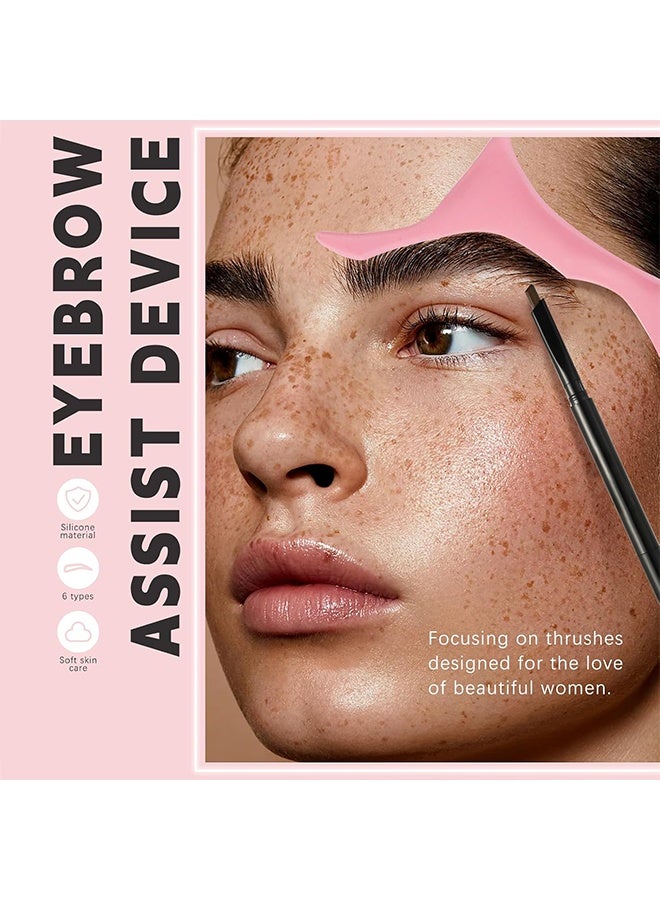 Generic Silicone Eyebrow Stencils, 6 in 1 Reusable Eyebrow Template for Brow Stamp, 6 Eyebrow Shapes Beginners Friendly Eye Makeup Aid Brow Buddy Beauty Ruler, Professional Quick Eye Makeup Tool-Pink  - Image 5