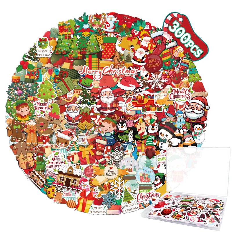 LINAYE 300 PCS Christmas Stickers for Kids NonRepeating Waterproof Adhesive Vinyl Cute Christmas Stickers Pack Bulk Perfect for Party Favors Decorating Gifts - Image 2