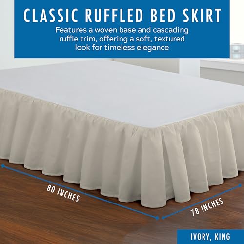 FRESH IDEAS Bedding Ruffled Bedskirt, Classic 14” Drop Length, Gathered Styling, King, Ivory (Model: FRE30114IVOR04) - Image 2