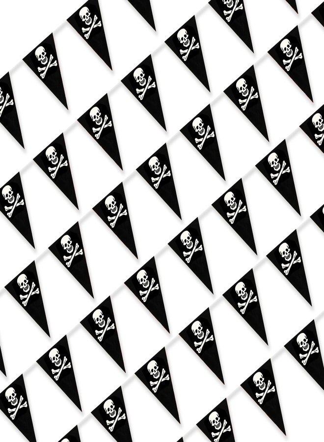MARFOREVER 100 Ft Pirate Banner Flag, 48 Pcs Pirate Triangle Banner Flags Birthday Party Decorations Skull Pennant Flag for Halloween Pirate Ship Party Supplies Outdoor Indoor (17.7 x 11.8 inches) - Image 1