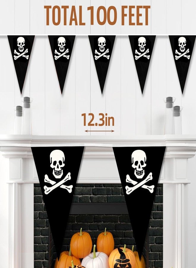 MARFOREVER 100 Ft Pirate Banner Flag, 48 Pcs Pirate Triangle Banner Flags Birthday Party Decorations Skull Pennant Flag for Halloween Pirate Ship Party Supplies Outdoor Indoor (17.7 x 11.8 inches) - Image 3