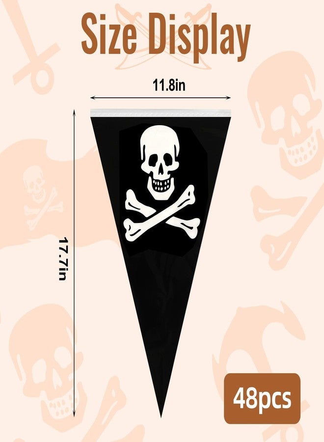 MARFOREVER 100 Ft Pirate Banner Flag, 48 Pcs Pirate Triangle Banner Flags Birthday Party Decorations Skull Pennant Flag for Halloween Pirate Ship Party Supplies Outdoor Indoor (17.7 x 11.8 inches) - Image 2