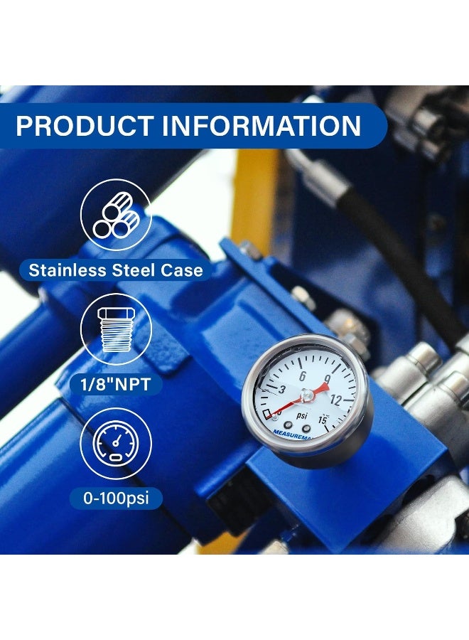 MEASUREMAN 1-1/2" Dial Size, Glycerin Filled Fuel Pressure Gauge, 304 Stainless Steel case, 0-15Psi, 3-2-3%, 1/8" NPT Back Mount - Image 5