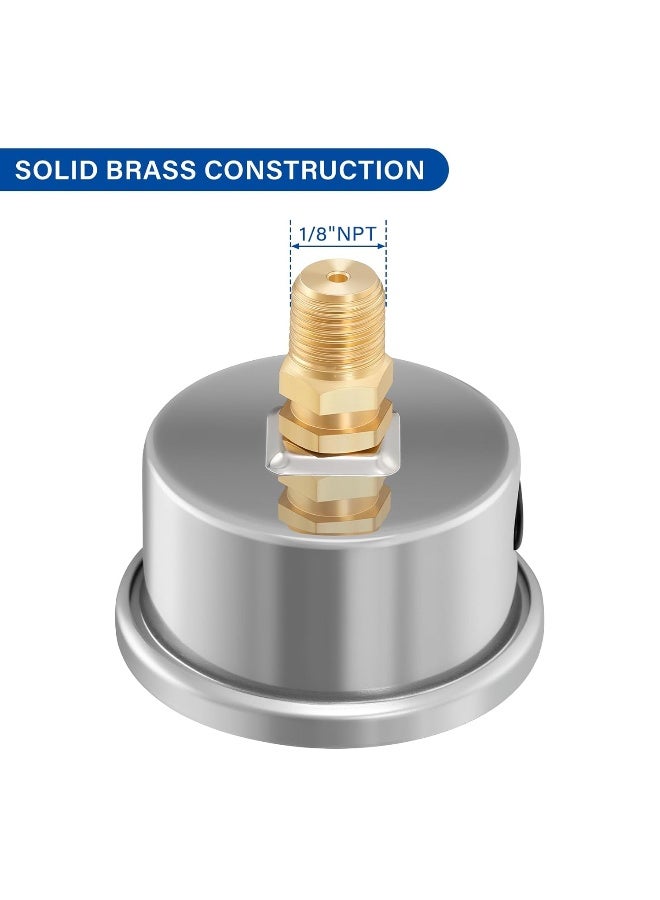 MEASUREMAN 1-1/2" Dial Size, Glycerin Filled Fuel Pressure Gauge, 304 Stainless Steel case, 0-15Psi, 3-2-3%, 1/8" NPT Back Mount - Image 4
