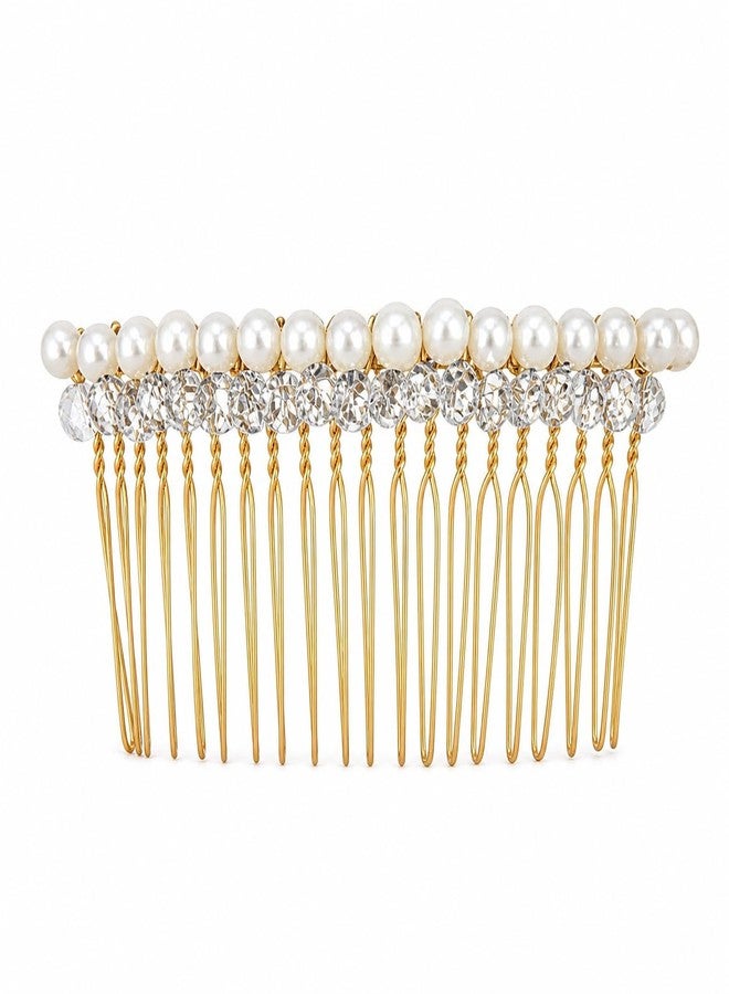 Vrindavanstore.in Pearl Hair Comb for Women | Bridal Bun Accessory with Crystal Rhinestones | Wedding Juda Pin | Elegant Pearl Comb Clip | Bridal Hair Jewelry for Reception, Wedding & Festive Occasions - Image 1