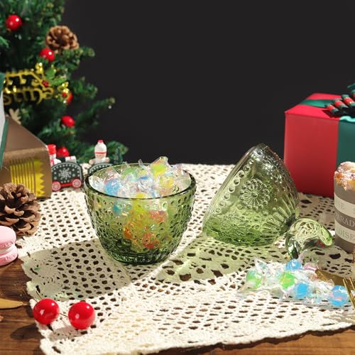 Joeyan Jeoyan Christmas Glass Candy Dish with Bird Lid,Green Decorative Storage Jar,Embossed Apothecary Jewelry Box with Sunflower Pattern,Colored Cookies Containers for Kitchen Bathroom Buffet - Image 2