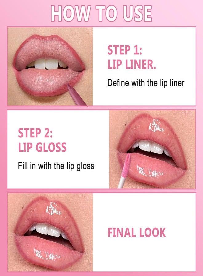 Jutqut Pink Lip Liner and Gloss Lip Kit, Waterproof Long-Lasting Combo Set with Matte Lip Liner Pencil and Non-Sticky Pluming Tinted Gloss, Highly Pigmented Lipliner Set for Women (09 Pink) - Image 5