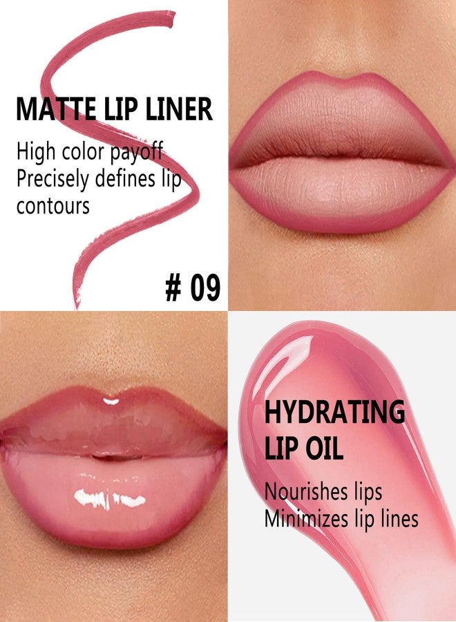 Jutqut Pink Lip Liner and Gloss Lip Kit, Waterproof Long-Lasting Combo Set with Matte Lip Liner Pencil and Non-Sticky Pluming Tinted Gloss, Highly Pigmented Lipliner Set for Women (09 Pink) - Image 2