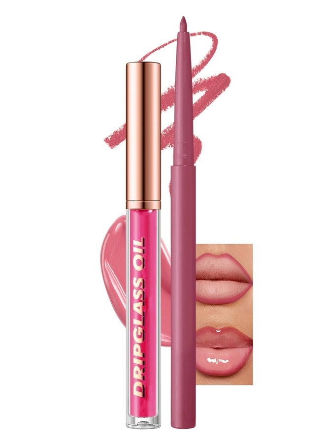 Jutqut Pink Lip Liner and Gloss Lip Kit, Waterproof Long-Lasting Combo Set with Matte Lip Liner Pencil and Non-Sticky Pluming Tinted Gloss, Highly Pigmented Lipliner Set for Women (09 Pink) - Image 1