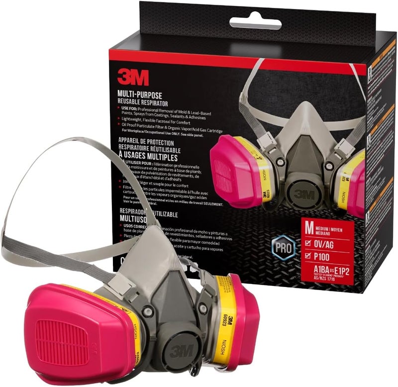 3M P100 / OV / AG Multi-Purpose Reusable Respirator 62023 Medium Size NIOSH-APPROVED P100 / Organic Vapor / Acid Gas Rated Filters Adjustable Head Straps Comfortable & Lightweight (62023H1-DC) - Image 1