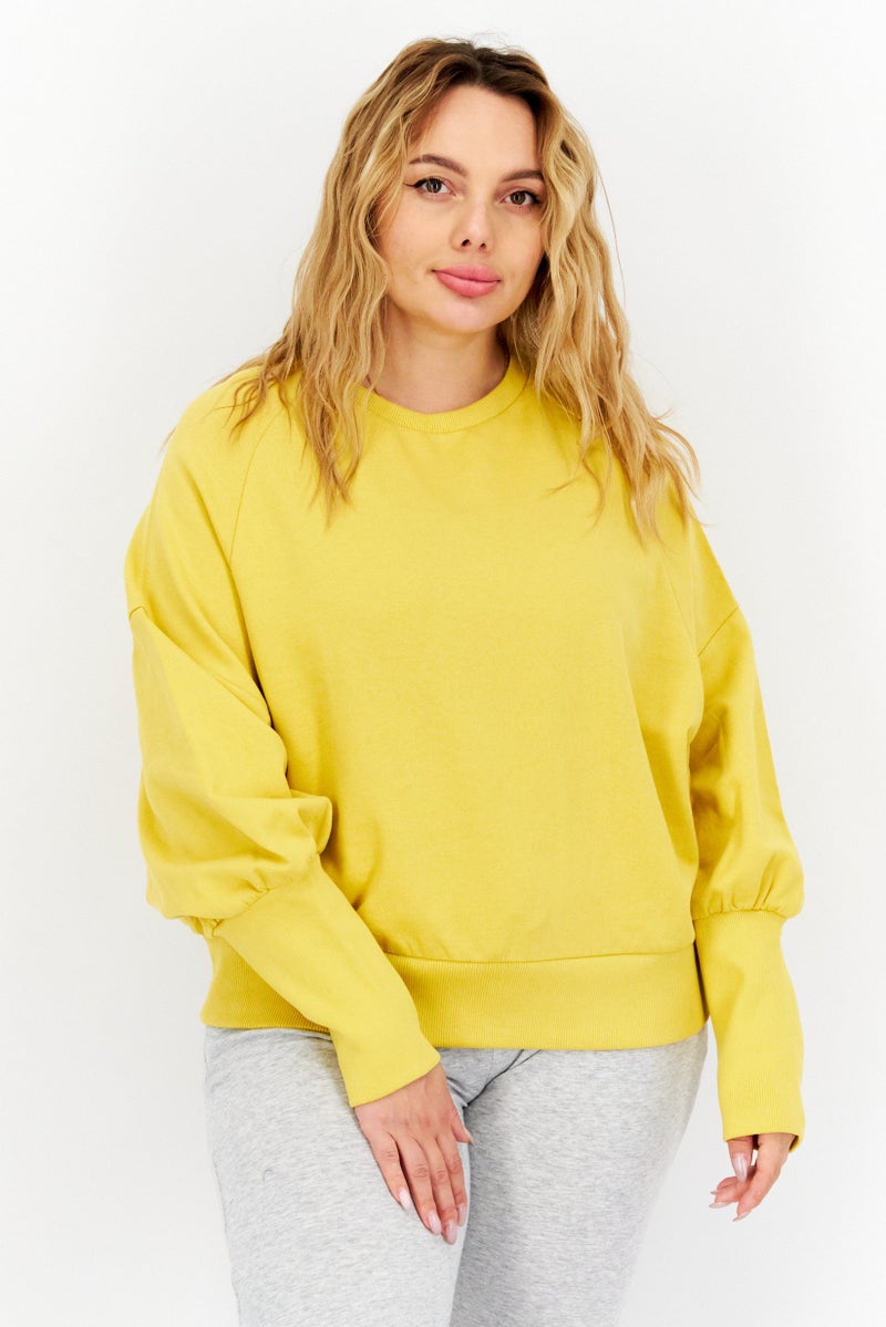 Levi's Women Crew Neck Long Sleeve Plain Sweatshirt, Yellow - Image 1