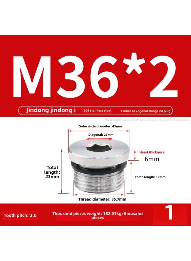 304 Hexagon Socket Plug With ED Ring Stainless Steel Oil Plug Pipe Plug Pipe Plug Oil Pipe Screw Plug 1 Points 2 Points 3 Points 4 Points 6 Points-Specification Model:M36*2【1 Piece】 - Image 1