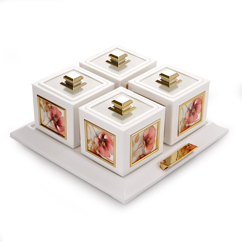 NAYASA Nayasa Mansion Dry Fruit 4 Pc Container Serving Tray Set | 500 ML Each | Multipurpose Plastic Serving Set | Premium Design | BPA Free | Food Grade | Air-Tight Lid | Snack Organizer Tray | White_Red  - Image 2