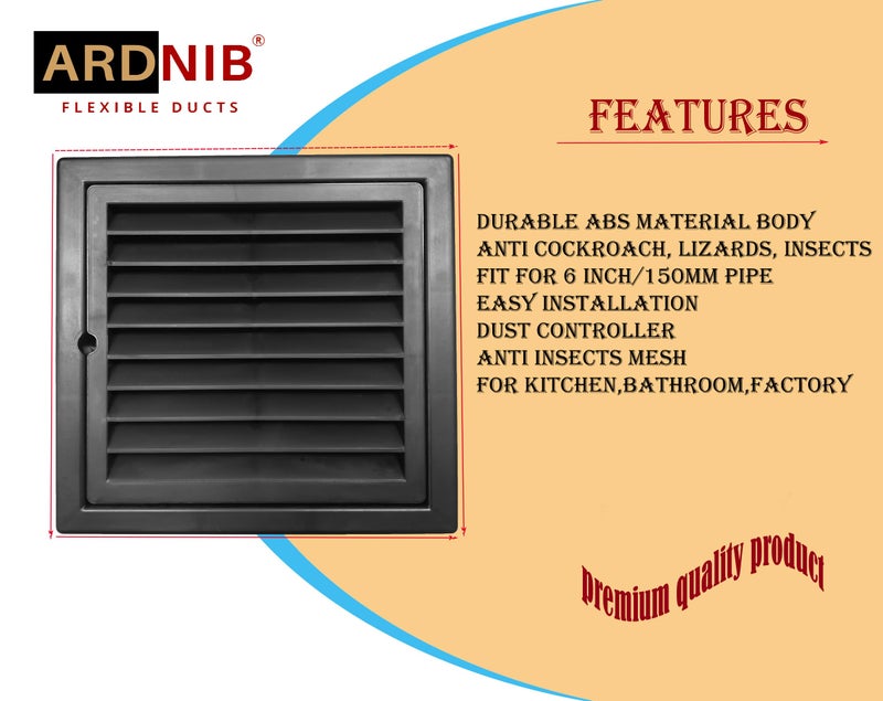 Ardnib 6 Inch Vent Cover/Ventilation Vent Cover/Chimney Pipe outer Vent Cover/Used for Anti Cockroach, Lizards, Insects, 150 mm Exhaust Fan Cap Chimney Pipe Cowl (ABS BLACK, 6 INCH) - Image 3