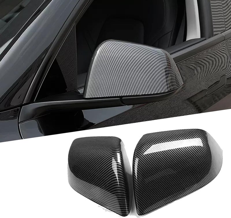 XTnueotr Rearview Mirror Guard Cover for Tesla Model Y 2021-2024 - Gloss Carbon Fiber Pattern - Image 1