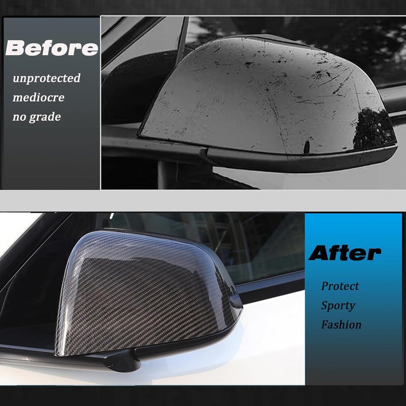 XTnueotr Rearview Mirror Guard Cover for Tesla Model Y 2021-2024 - Gloss Carbon Fiber Pattern - Image 2