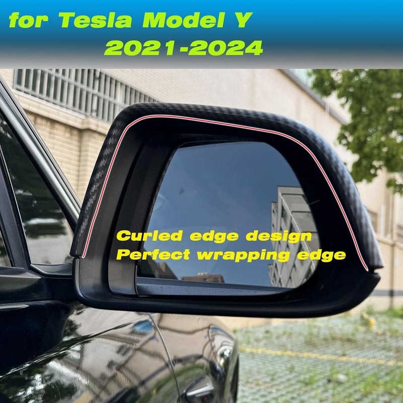 XTnueotr Rearview Mirror Guard Cover for Tesla Model Y 2021-2024 - Gloss Carbon Fiber Pattern - Image 4