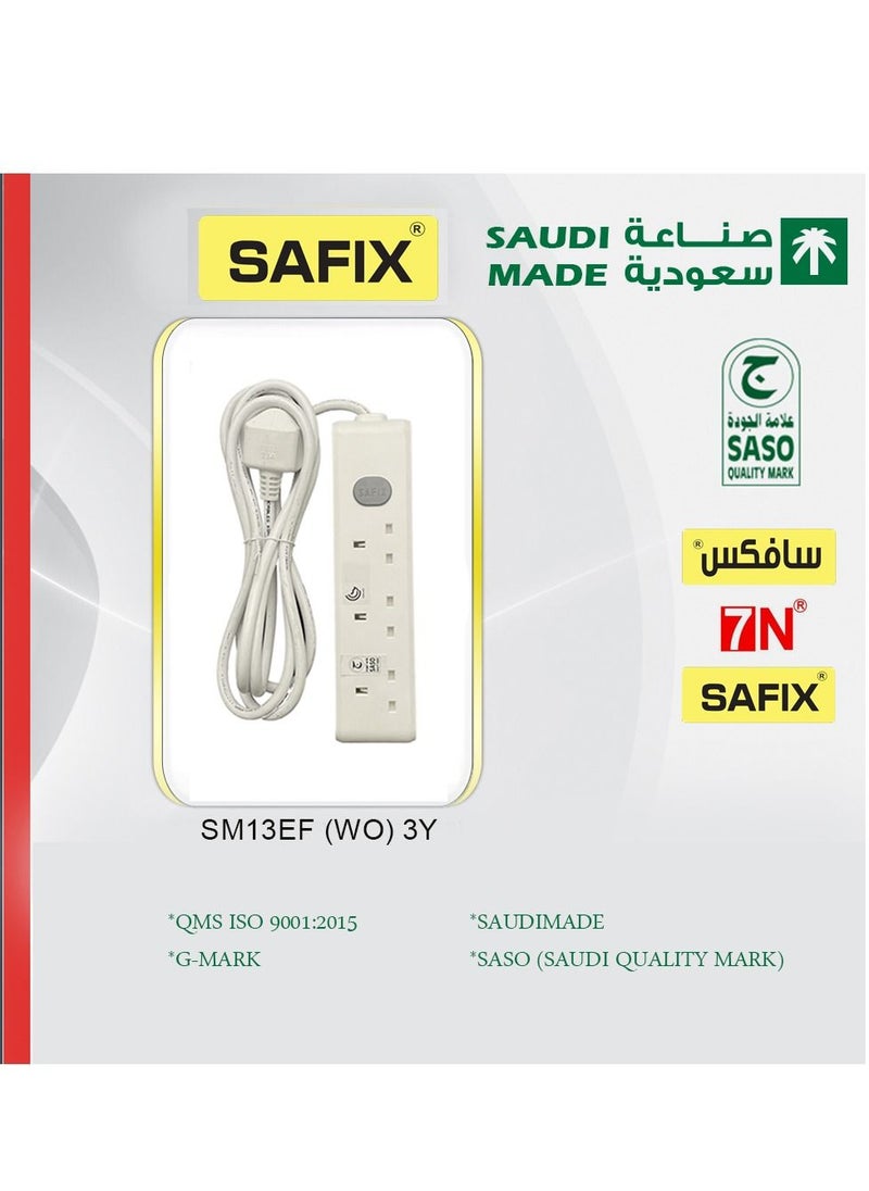 Safix 3 Yard Power Extension Cord Multi plug 3 Way White Saudi Made  - Image 2