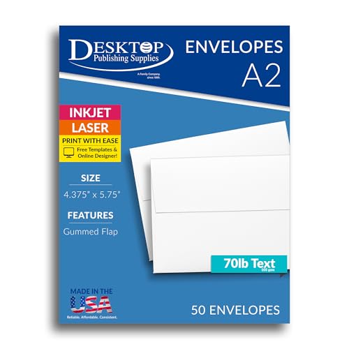 Desktop Publishing Supplies 50 Pack White A2 Envelopes – Premium 28 lb Bond – Square Gummed Flap - Ideal for Invitations, Cards & Crafts – Made in the USA - Image 3