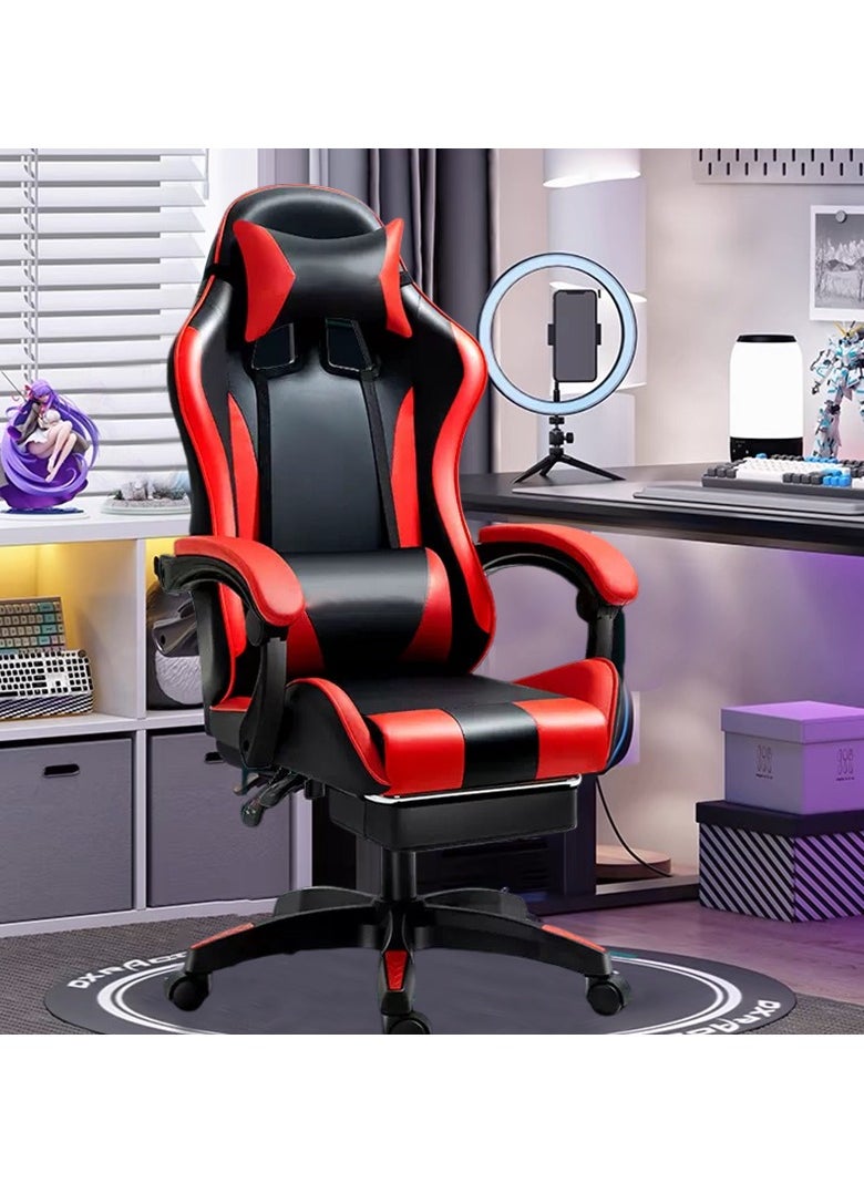 Chulovs Gaming Chair, Computer Chair with Footrest and Lumbar Support, Height Adjustable Game Chair Leather Desk Chair Racing Executive Ergonomic Adjustable Swivel Task Chair and Headrest and for Office  - Image 1