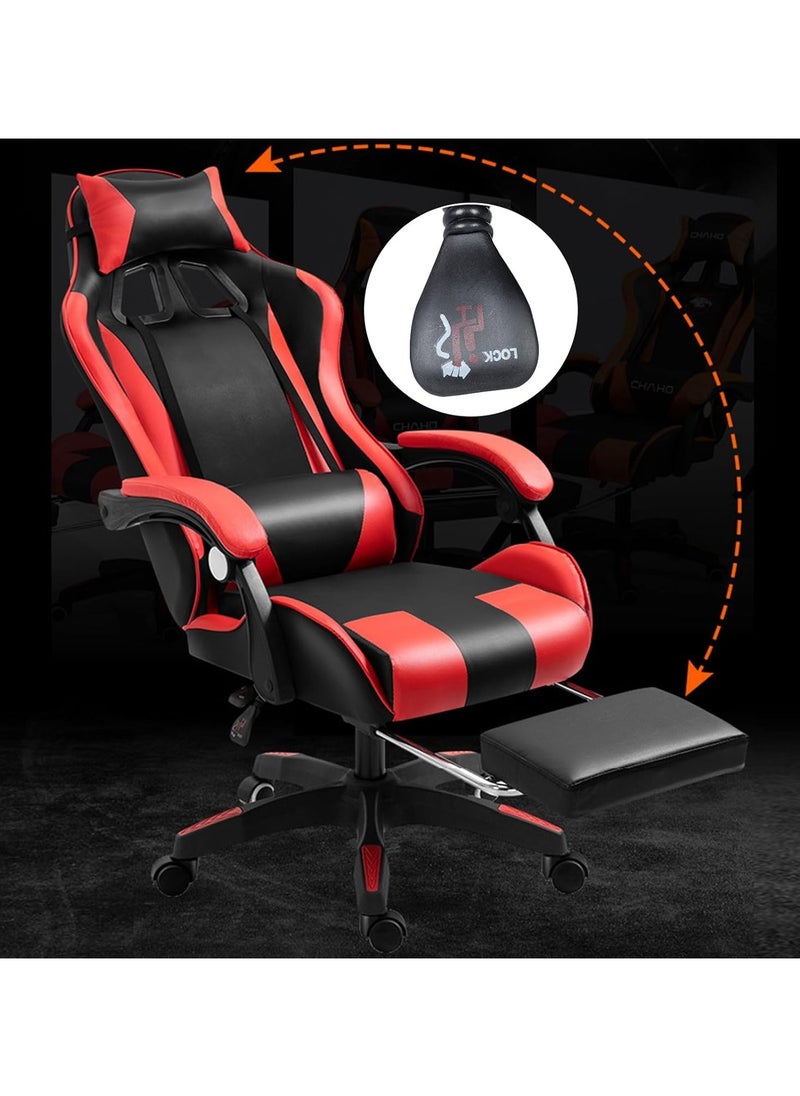 Chulovs Gaming Chair, Computer Chair with Footrest and Lumbar Support, Height Adjustable Game Chair Leather Desk Chair Racing Executive Ergonomic Adjustable Swivel Task Chair and Headrest and for Office  - Image 5