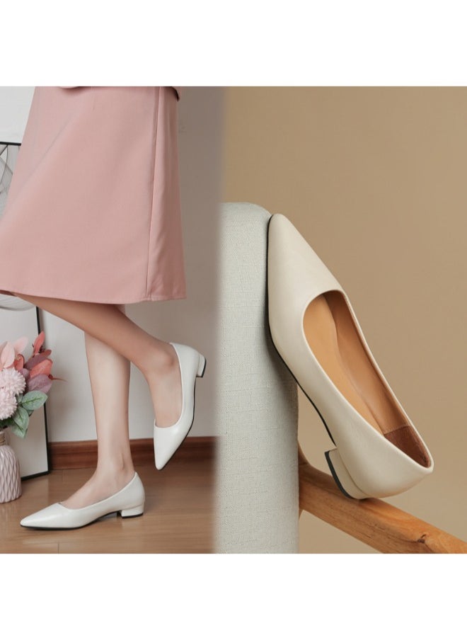 Rup Art Women’s Small Thick Heel PU Leather Work Shoes – Comfortable Pointed Toe Slip-On Pumps – Soft Flat Business Casual Shoes  - Image 5