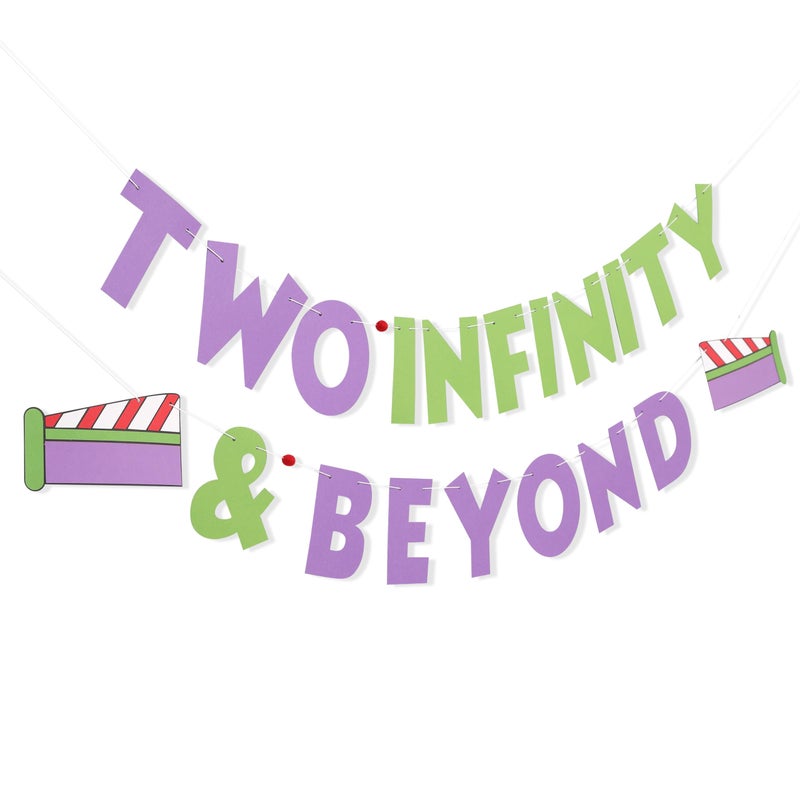 LINGANA Two Infinity and Beyond Toy Theme Cartoon Story Banner,Buzz Lightyear 2nd Birthday Decorations,Infinity & Beyond Party Photo Props,2nd Birthday Banner,Buzz Astronaut Space Travel Party Supplies - Image 5