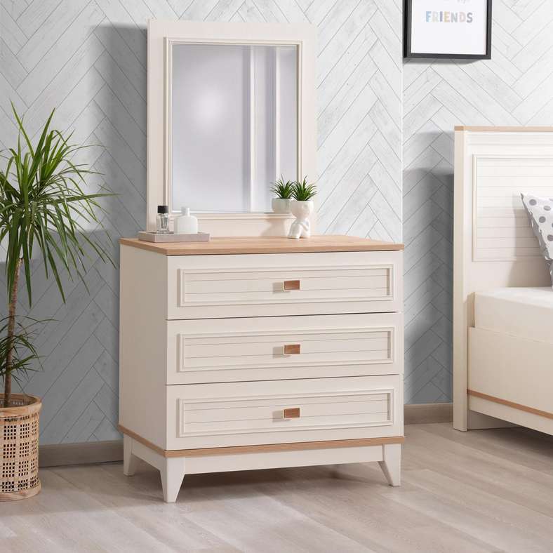 Pan Home SEDIR KIDS DRESSER 3 DRAWERS WITH MIRROR - CREAM - Image 1