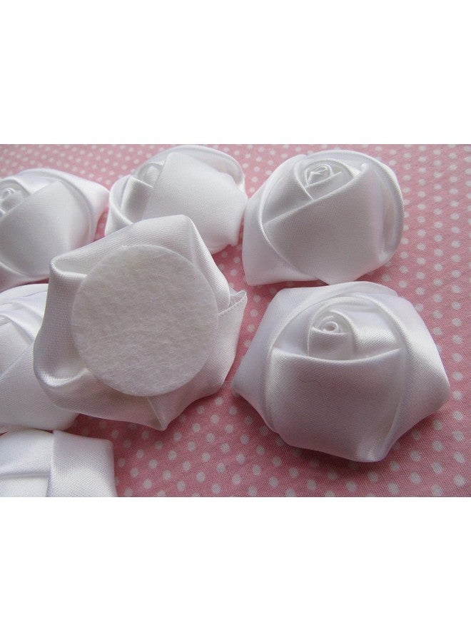 YYCRAFT Pack Of 20 Satin Rose 2" Craft Wedding Bride Bouquet Rose Ribbon Flowerwhite - Image 3