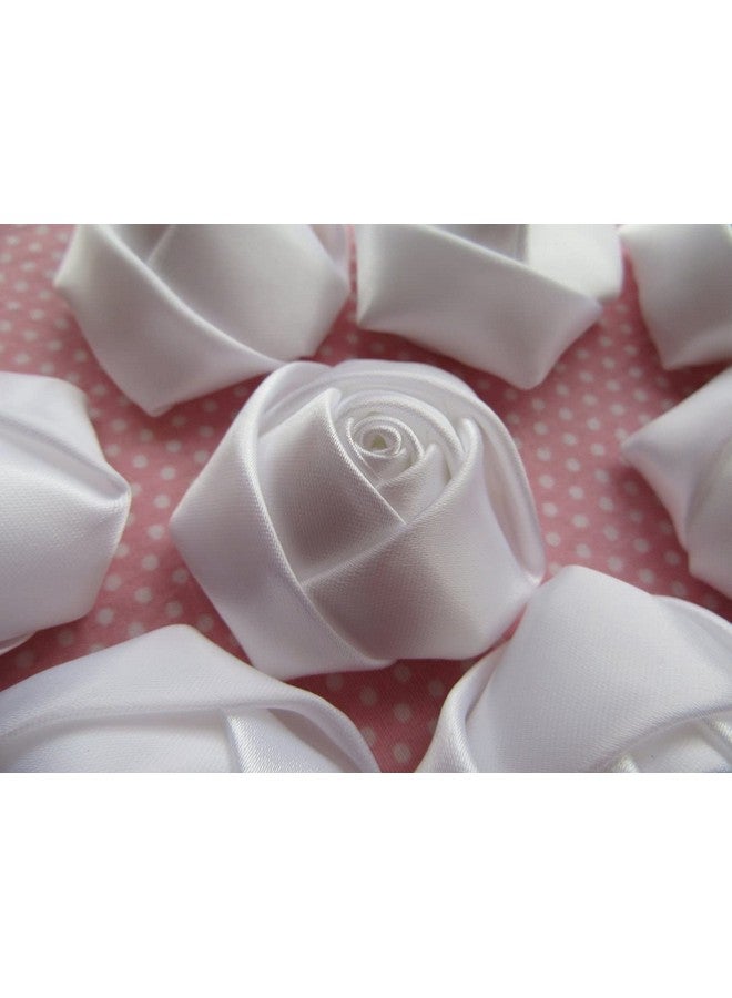 YYCRAFT Pack Of 20 Satin Rose 2" Craft Wedding Bride Bouquet Rose Ribbon Flowerwhite - Image 2