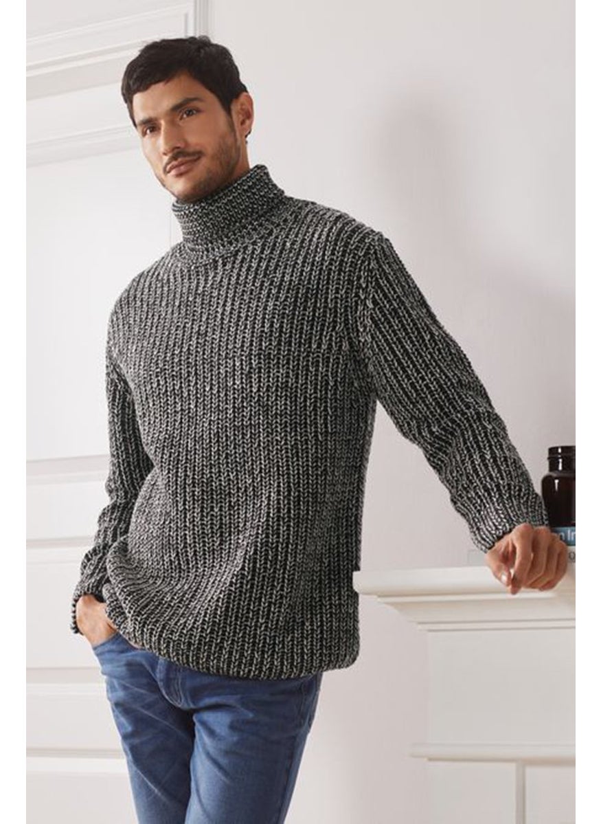 Tchibo Men Turtle Neck Long Sleeve Knitted Jumper, Black Combo  - Image 1