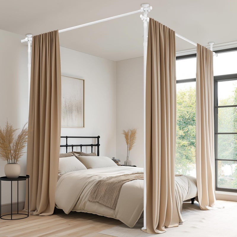 Gonnrly White Room Dividers Tension Curtain Rod, No Drilling Adjustable 72-200" W x 43-120" H Pole,Divider for Room Separation - Image 1