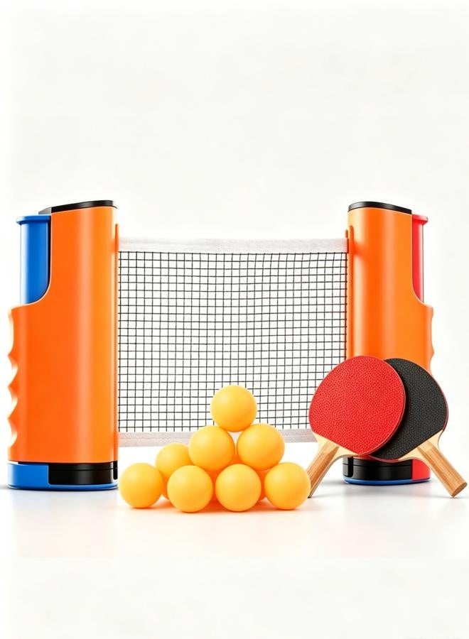 Arabest Ping Pong Paddle Set of 2, Table Tennis Kit with 6‑Pack Ping Pong Balls, Portable Desktop Family Game Set for Indoor & Outdoor Play, Recreation Game Accessories for Kids Adults, Amber Orange - Image 1