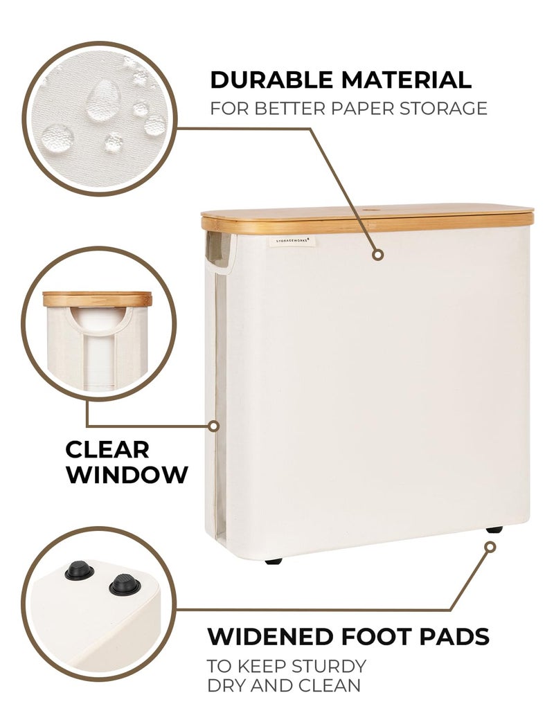 StorageWorks Large Toilet Paper Storage with Bamboo Lid, Toilet Paper Holder Basket for Up to 12 Mega or 16 Regular Size Rolls, Paper Storage Baskets for Bathroom, Beige, 1 Pack - Image 3