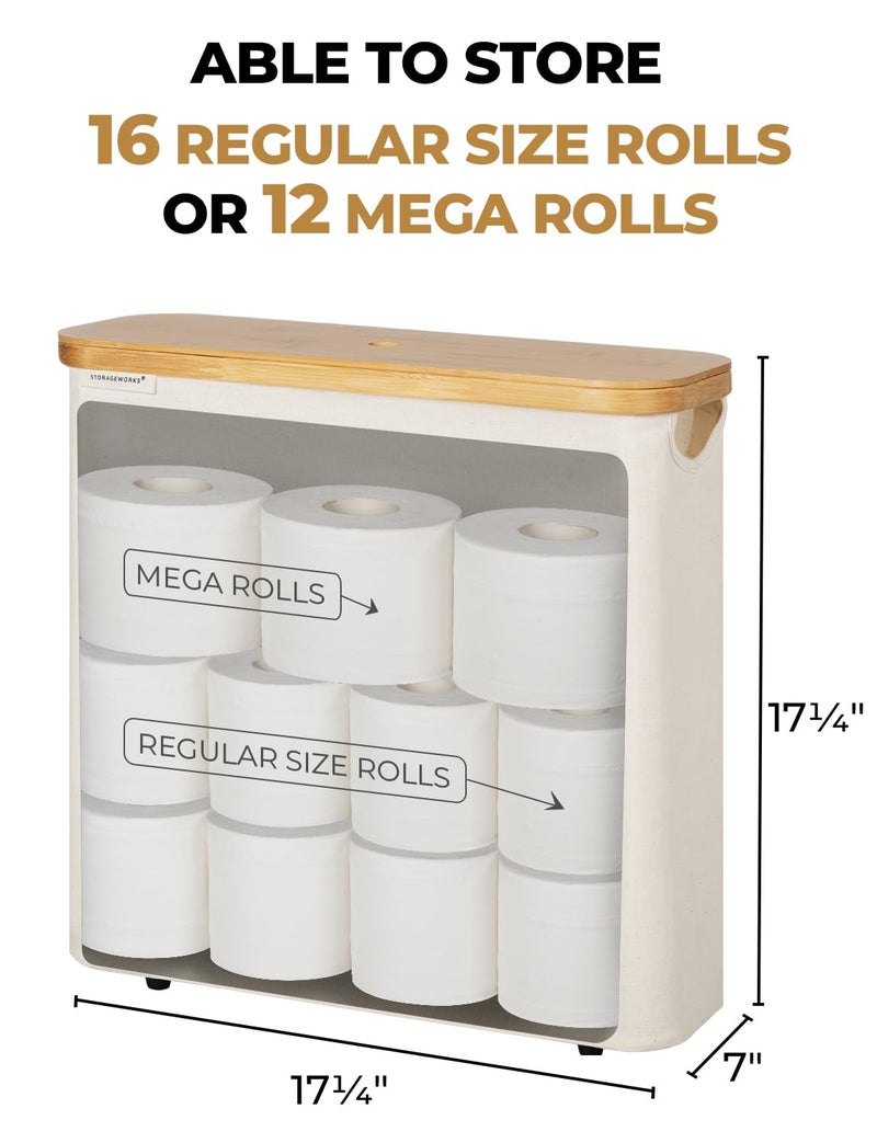 StorageWorks Large Toilet Paper Storage with Bamboo Lid, Toilet Paper Holder Basket for Up to 12 Mega or 16 Regular Size Rolls, Paper Storage Baskets for Bathroom, Beige, 1 Pack - Image 2