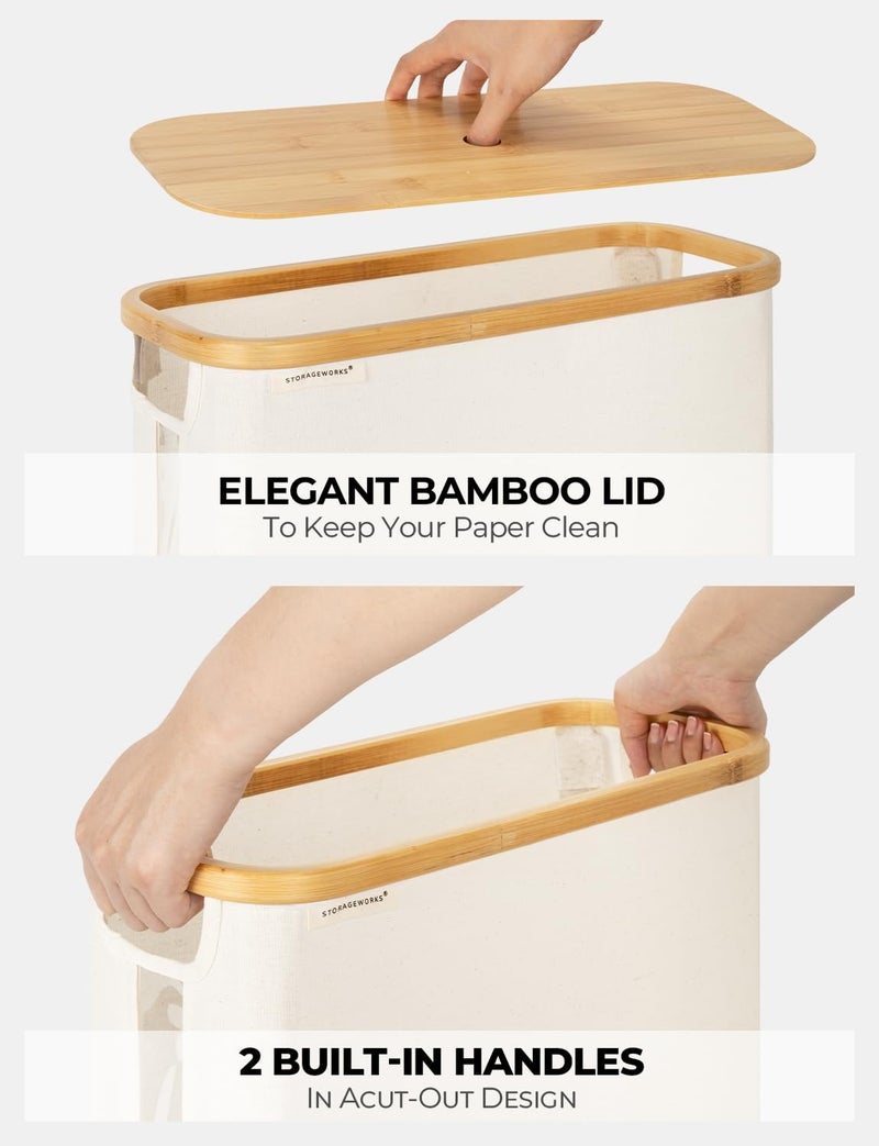 StorageWorks Large Toilet Paper Storage with Bamboo Lid, Toilet Paper Holder Basket for Up to 12 Mega or 16 Regular Size Rolls, Paper Storage Baskets for Bathroom, Beige, 1 Pack - Image 4