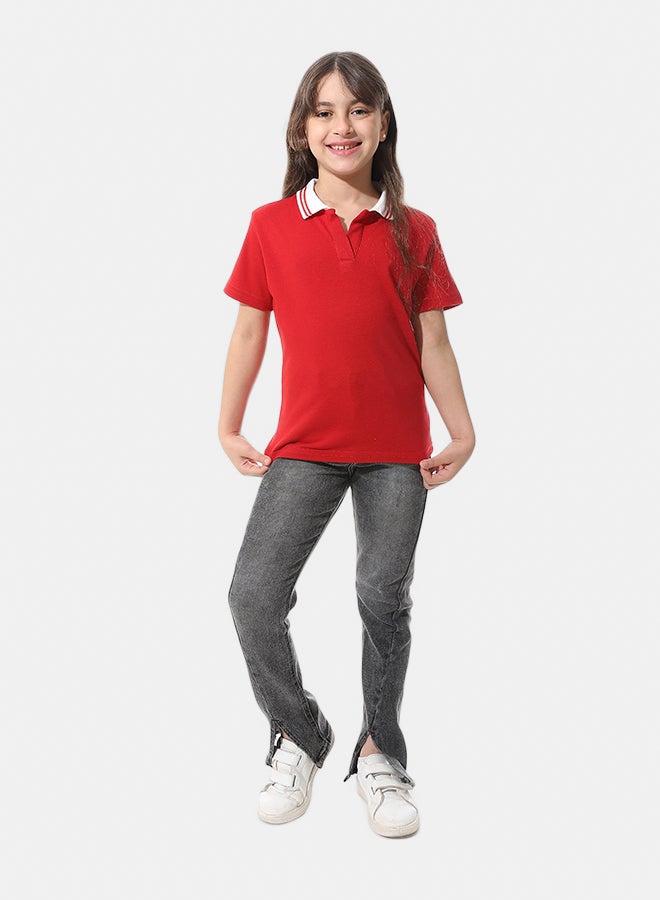 Andora Johnny Collar Pique Polo Shirt _ Red & White - Image 5