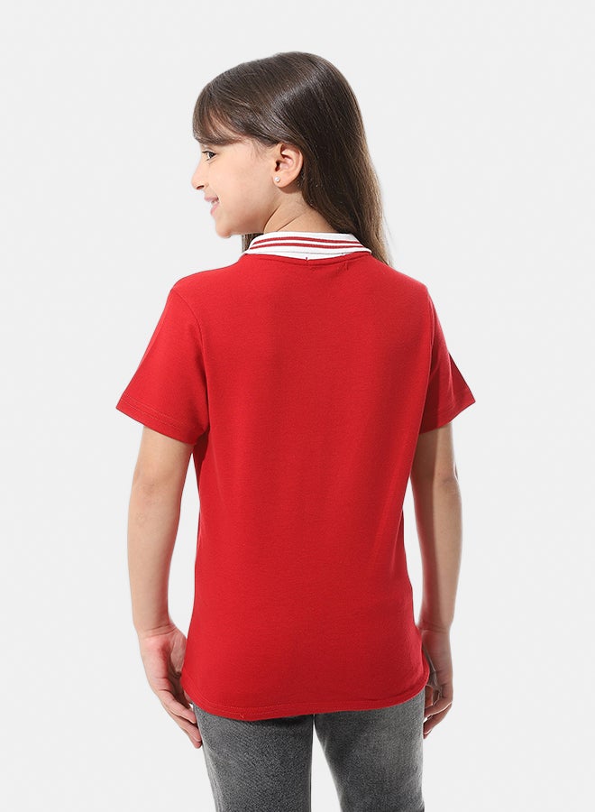 Andora Johnny Collar Pique Polo Shirt _ Red & White - Image 4