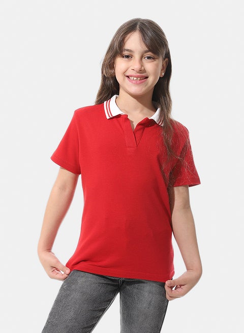 قميص بولو بقلنسوة جوني _ أحمر وأبيض