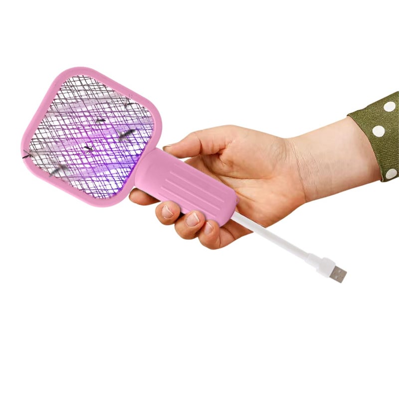 Mosquito Mini Killer Lamp & Fly Swatter – 2-in-1 USB RechargeablePortable Electric Bug Zapper Racket with Adjustable Angle – Indoor/Outdoor Insect Trap for Flies, Gnats, and Mosquitoes (Pink) - Image 2