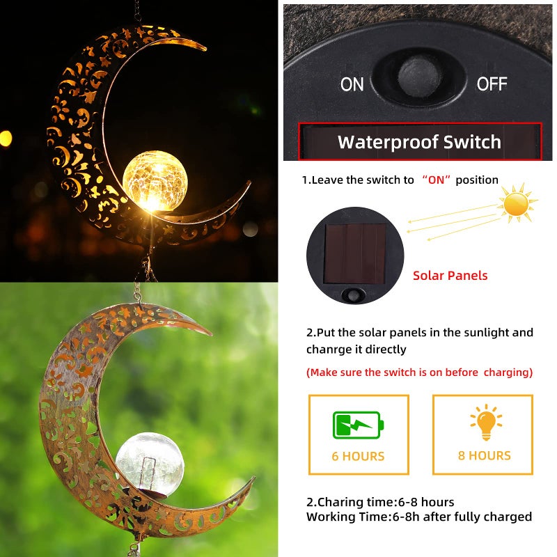 DesGully Solar Wind Chimes, Sun Wind Chime Outdoor Clearance w/Glowing Crackle Glass LED Unique Wind Bells for Outside Waterproof Chimes, Gifts for Her/Him (42" Long Metal Chimes)â€¦ - Image 4