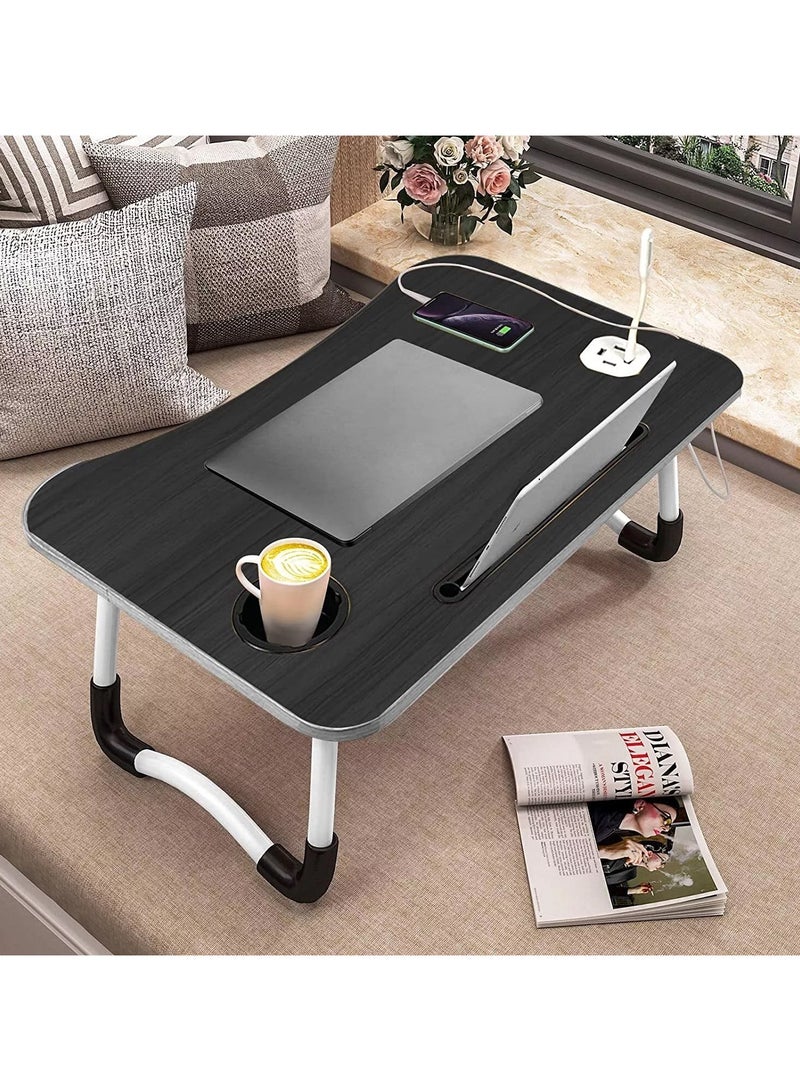 DubaiGallery Laptop Lap Desk, Foldable Laptop Table  with 4 USB Ports Storage Drawer and Cup Holder, Laptop Bed Desk Laptop Stand for Bed Lap Tray Portable Standing Table for Bed Couch Floor - Image 1
