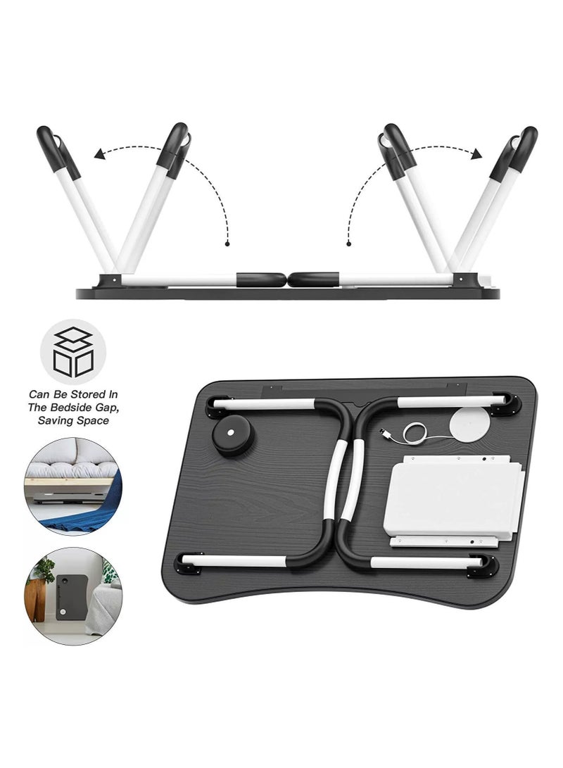 DubaiGallery Laptop Lap Desk, Foldable Laptop Table  with 4 USB Ports Storage Drawer and Cup Holder, Laptop Bed Desk Laptop Stand for Bed Lap Tray Portable Standing Table for Bed Couch Floor - Image 3